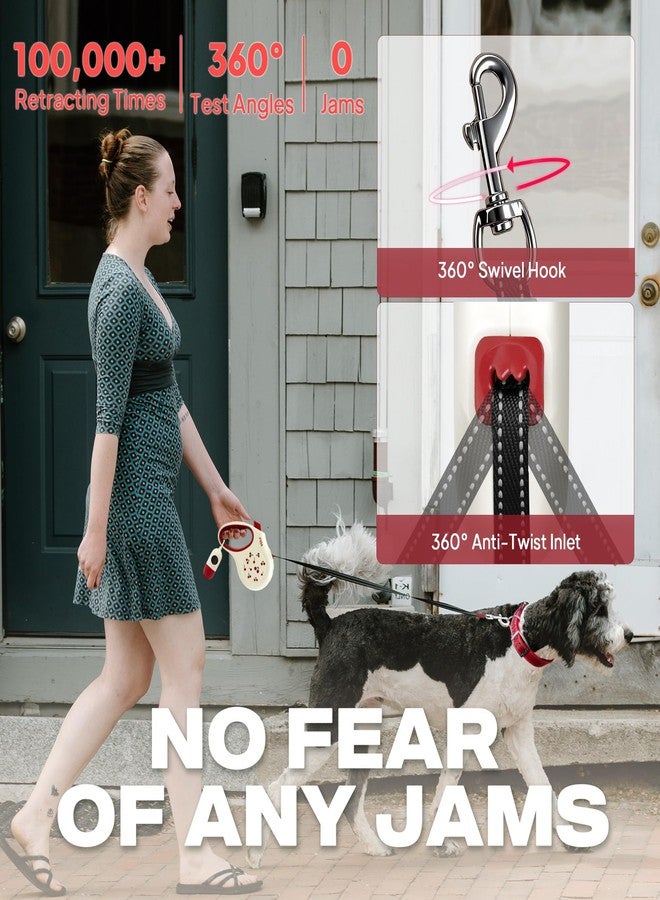 Fida Retractable Dog Leash with Dispenser and Poop Bags, 16 ft Pet Walking Leash for Small Dog or Cat up to 26 lbs, Anti-Slip Soft Handle, Tangle Free, Reflective Nylon Tape (S, Cherry) - Image 5